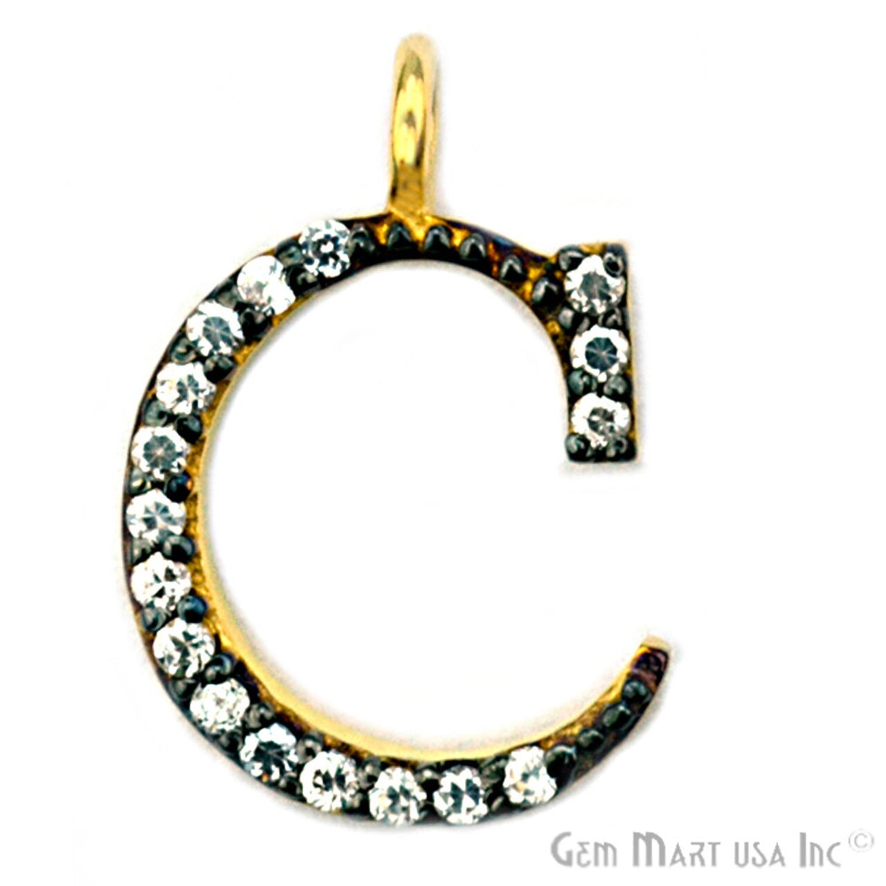 Cubic Zirconia Letter Pendants, Gold Vermeil Pave Charms, Bracelet and Necklace Alphabet Pendants, Real CZ Gems, GemMartUSA (CHWS_M)